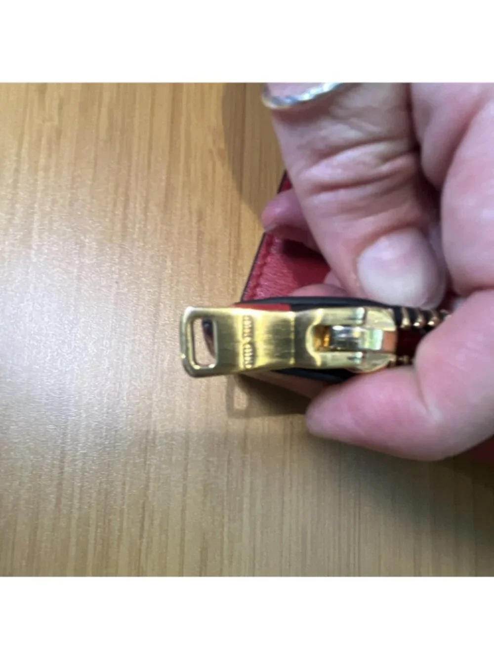 Miu Miu Red Logo Zip Wristlet Clutch Pouch w/ Wrist Strap Gold Hardware